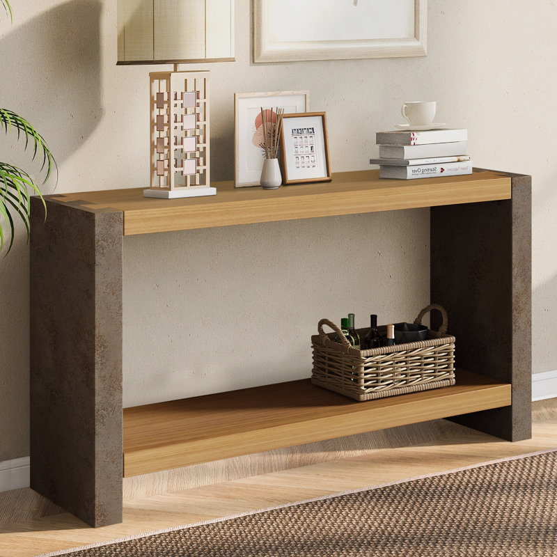 Console industrielle en bois avec tablette ouverte Brodie, Brun, Naturel