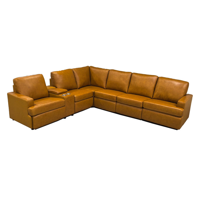 Niepocwich Leather Match Power Recline Sectional, Ginger Leather Match