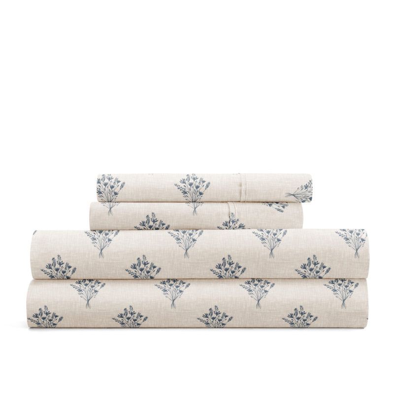 California King Blue Floral Microfiber Sheet Set