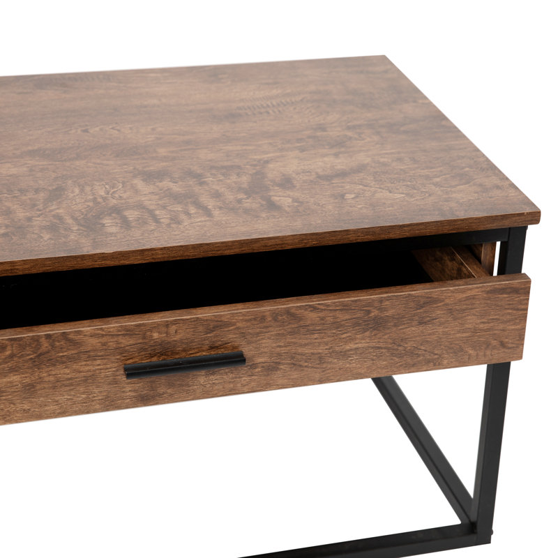 2 Piece Modern Nesting Coffee Table Set with Storage Drawer and Sled Base Metal Frames