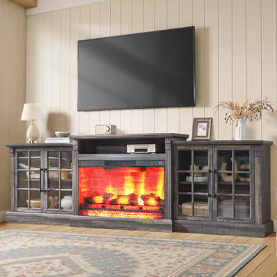 Cleven 97"W Farmhouse Fireplace TV Stand with Large Storage Space,Black