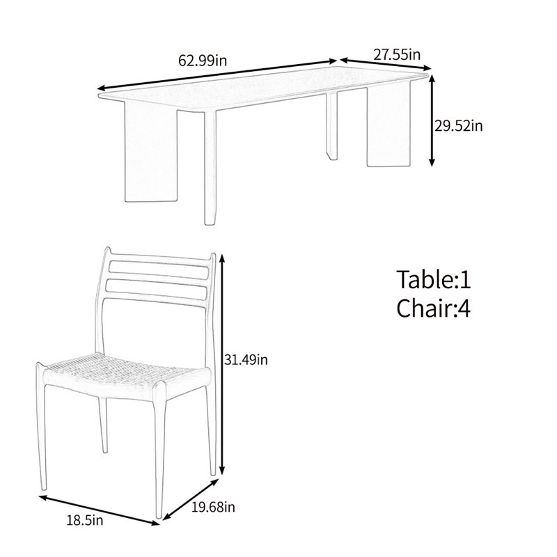 Carbonized solid wood table set, 29.52"H x 62.99"L x 27.55"W