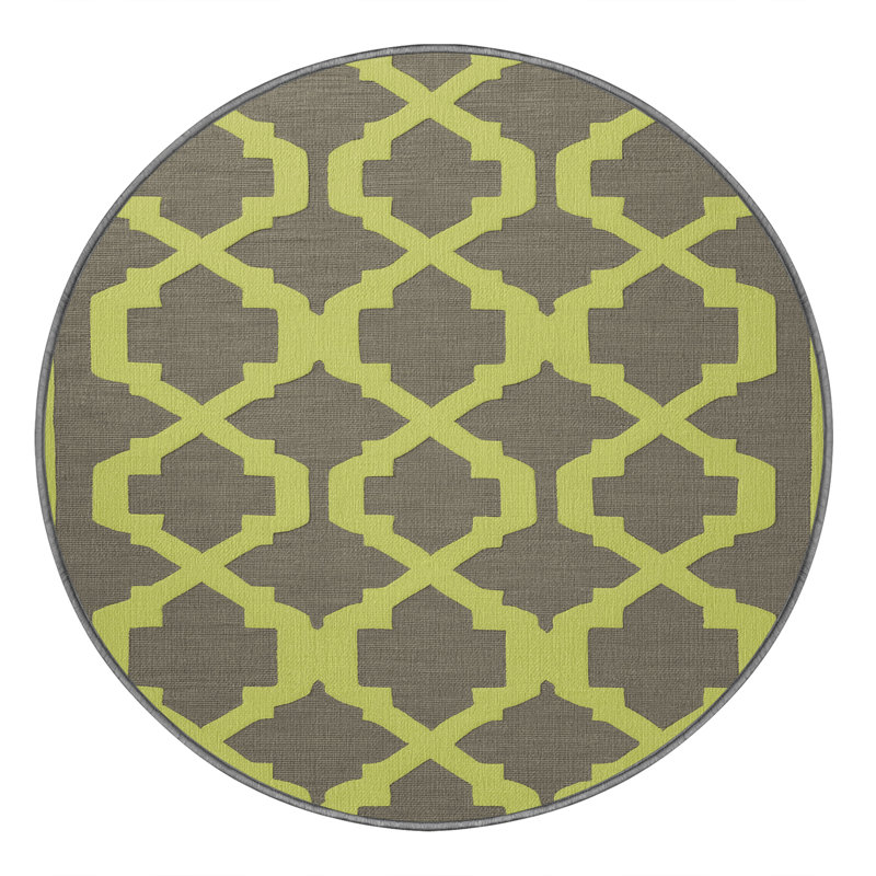 Tapis gris en treillis lavable à la machine, Rond 6 pi