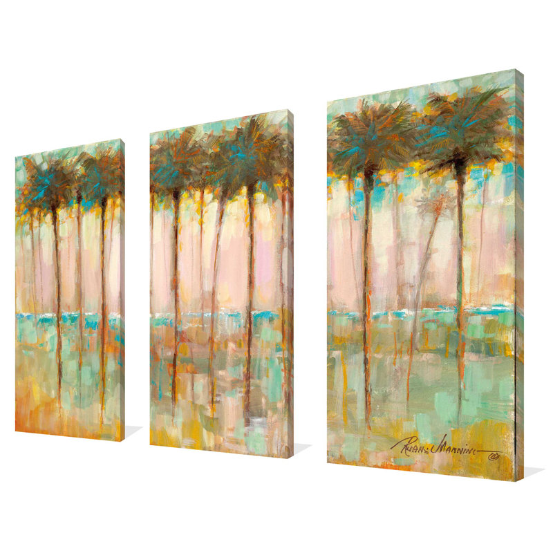 Palms at Dusk - Ensemble de 3 peintures sur toile tendue, H 24 po x l 36 po x P 0,75 po
