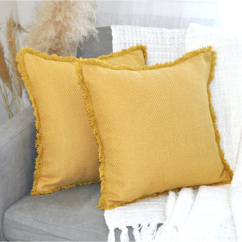  Ensemble de 2 housses de coussins décoratifs en polyester, 20 po x 20 po, Jaune