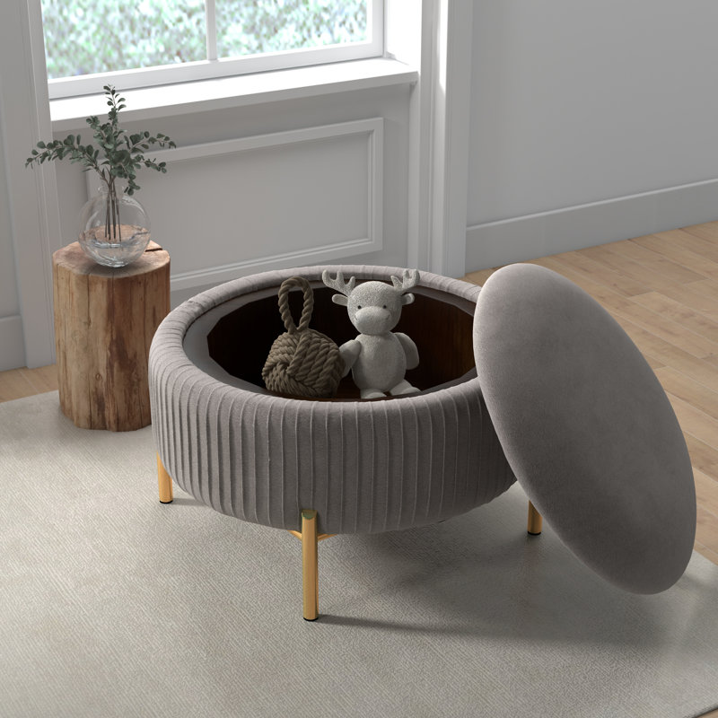 Repose-pieds rond avec rangement Chynna, Gris