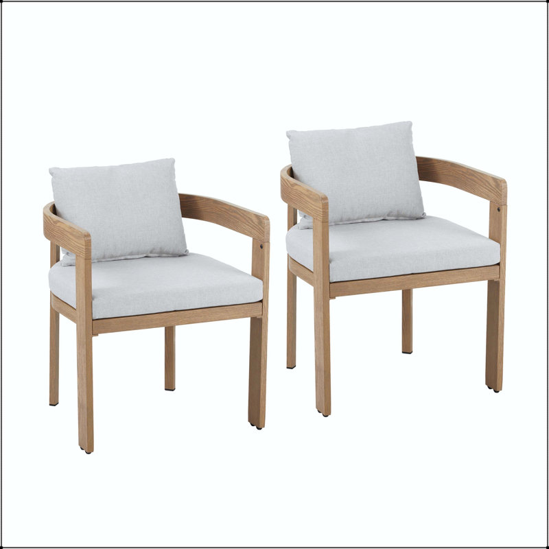 Chaise en aluminium avec structure en teck et coussin gris clair (ensemble de 2)
