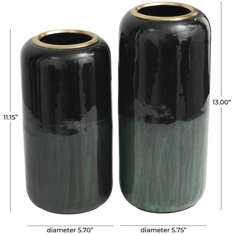 Metal Table Vase, Green, 13" H x 5.8" W x 5.75" D