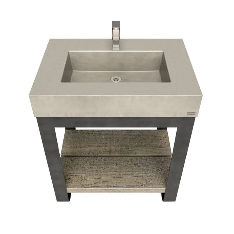 Meuble-lavabo rectangulaire en béton 30 po Outland, Ombre, 30", Chrome poli, 1 large