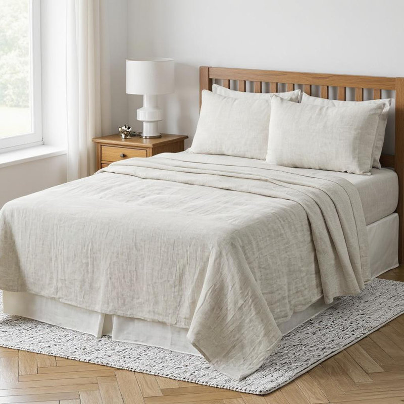 Drap double en lin gris clair