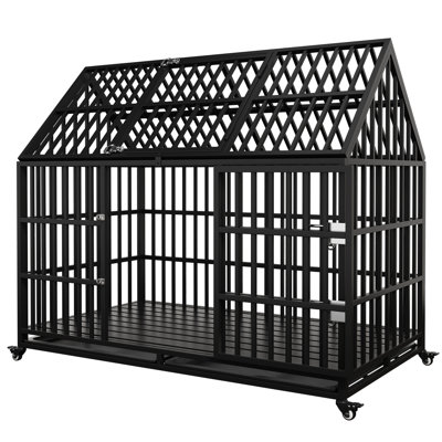 Chenil en métal robuste avec cage et cage avec 4 roues verrouillables