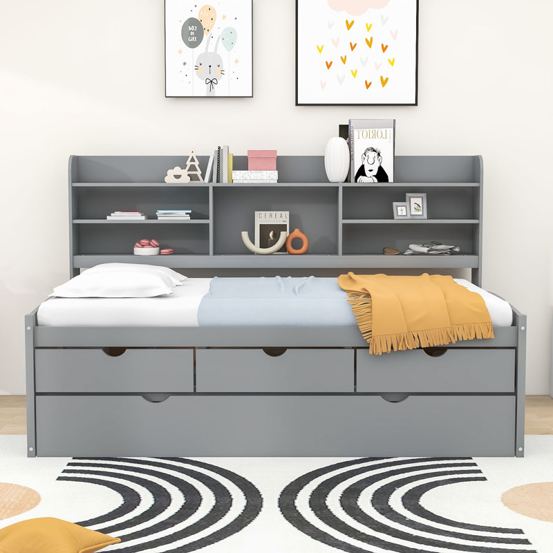 Dewolf Twin Storage Platform Bed, Light Gray