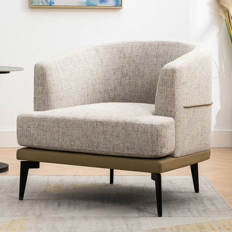 Chaise moderne moutarde à deux tons, revêtue de cuir de lin et de polyuréthane, coussins confortables, assemblage facile, pieds robustes, capacité de 330 lb