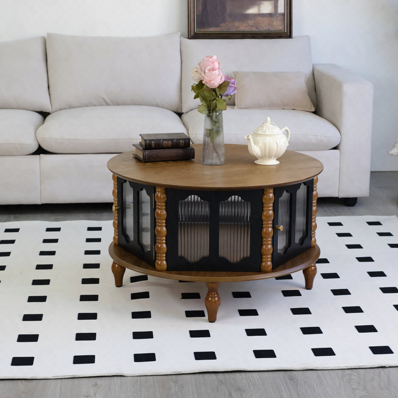 Table basse 31,5 "à trois portes avec rangement - placage de bois - noir / noyer, Brun / Noir