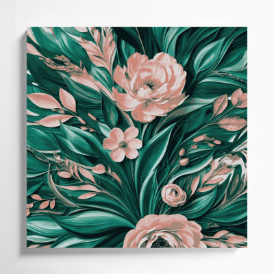 «Abstract Florals 48», art mural sur toile verte