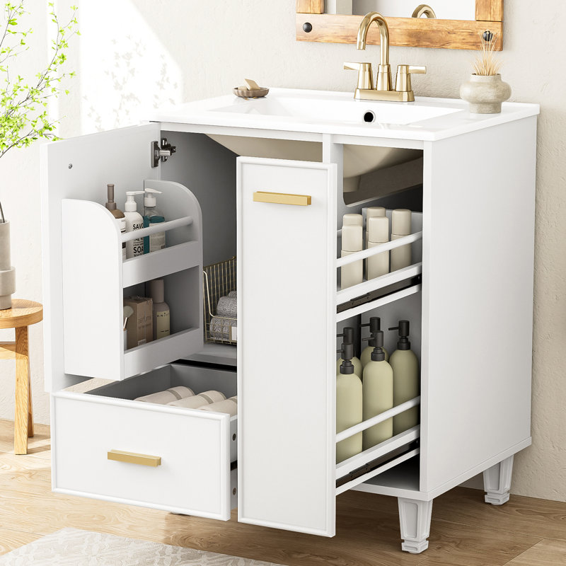 24'' Single Bathroom Vanity With Ceramic Top, White