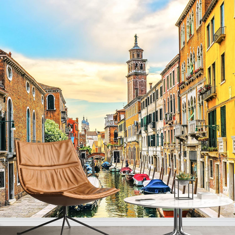 Vibrant néon, Venise, Italie, bateau, canaux, paysage urbain, photographie de point de repère, paysage décoratif