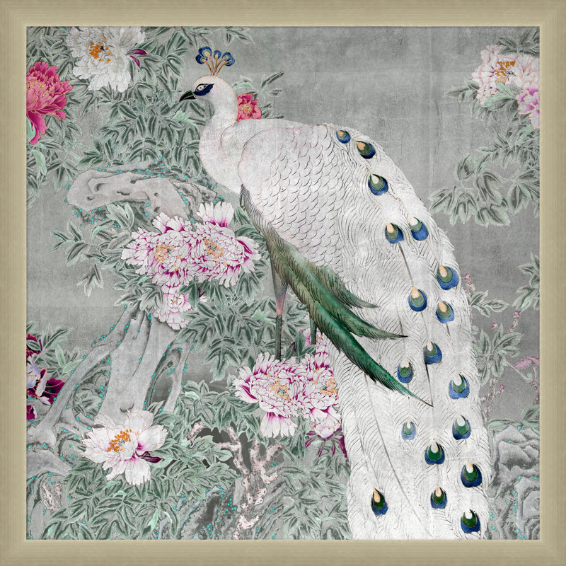 Silver Peacock Painting by Lillian August