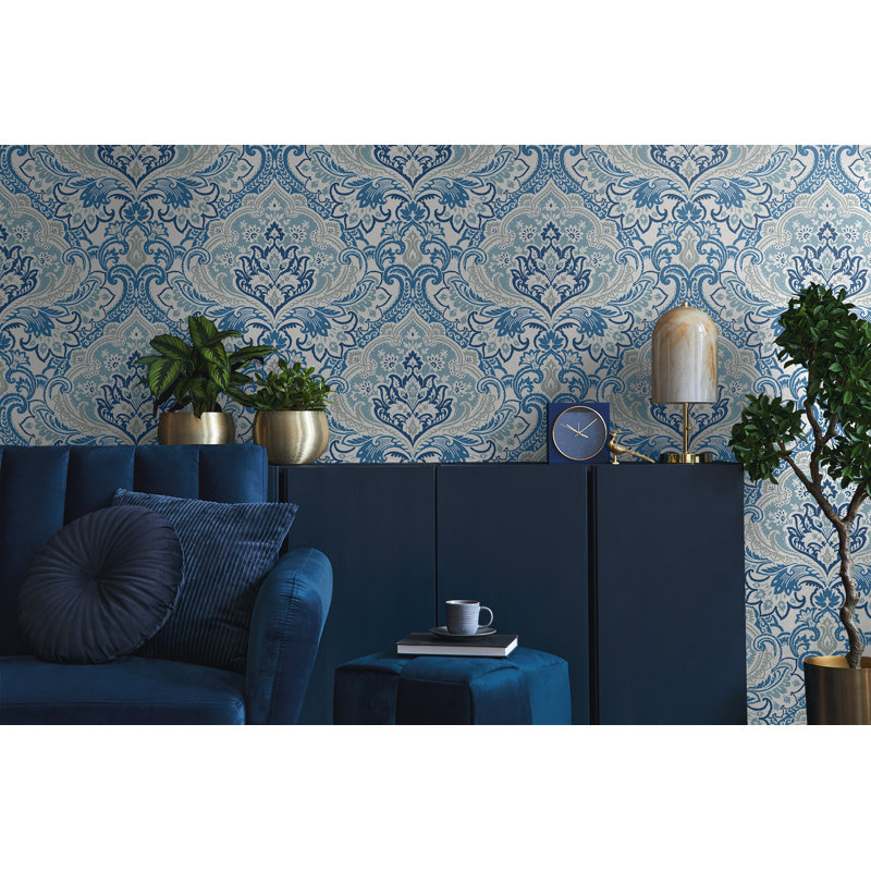 Rouleau floral Mantz, Bleu / bleu marine / blanc / gris