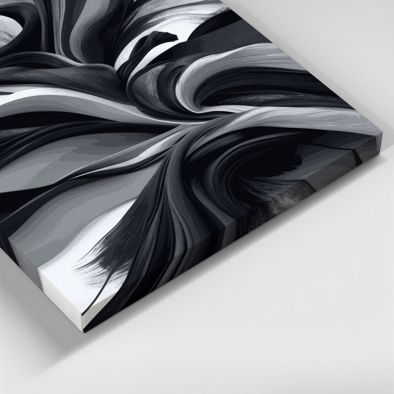 Abstrait paysage, art mural noir sur toile 76, H 16 po x l 16 po