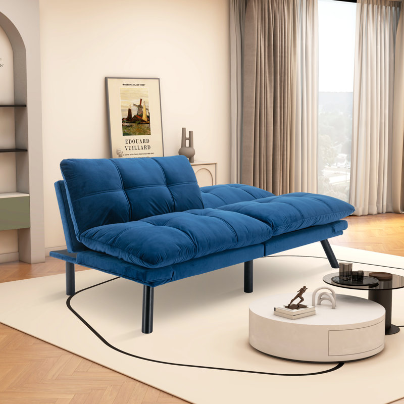 Cezmi 70.86'' Upholstered Convertible Sofa, Navy 100% Polyester