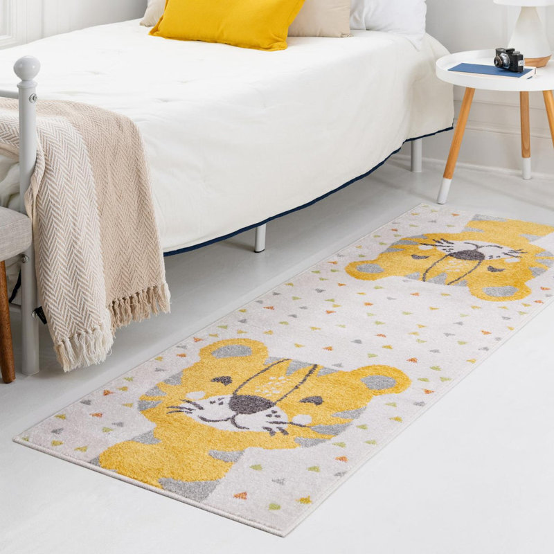 Tapis pour enfant jaune / gris / ivoire Whimsy Tommy, Tapis de couloir 2 pi 2 po x 6 pi