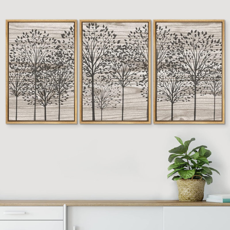Ensemble de 3 pièces rustiques en forme d'arbre de forêt foncé, Naturel, H 24 po x l 48 po x P 1,5 po