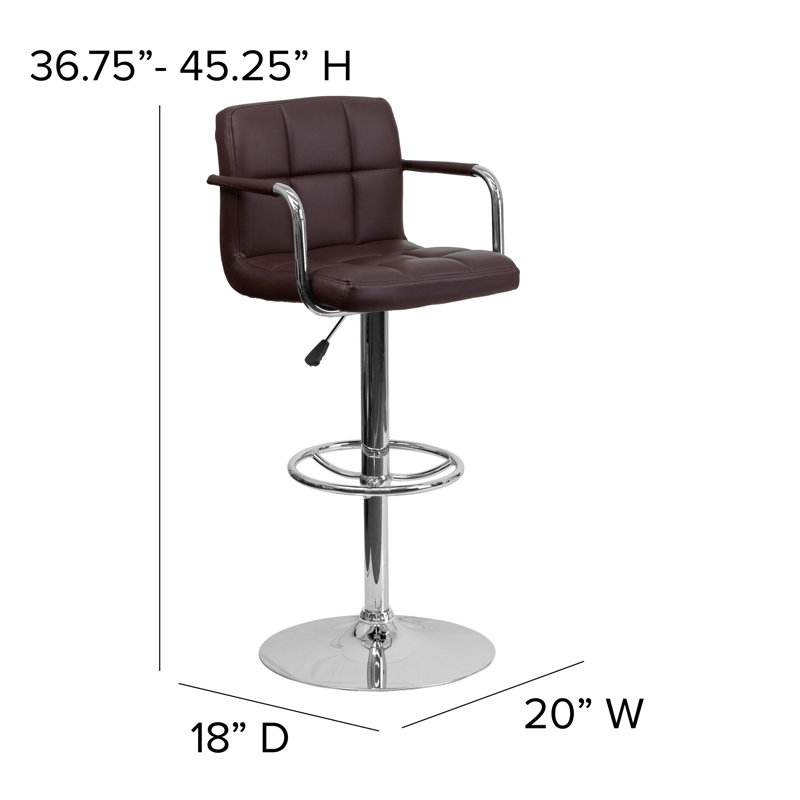 Elegant Adjustable Swivel Bar Stool in Quilted Brown Vinyl