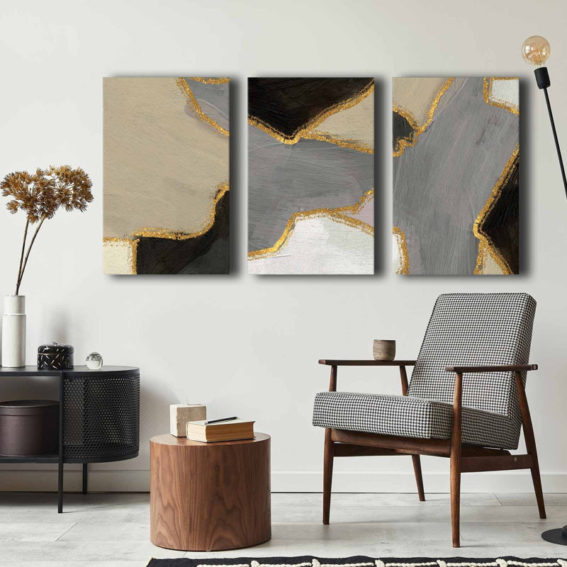 Superbe ensemble de peinture sur toile décorative (3 pièces), 100% toile, taille totale: 57,1 po x 27,6 po | Structure 100% bois de pin, épaisseur: 0,1 pouce | Parfait pour le décor du salon et de la chambre à coucher, des couleurs vives et un design