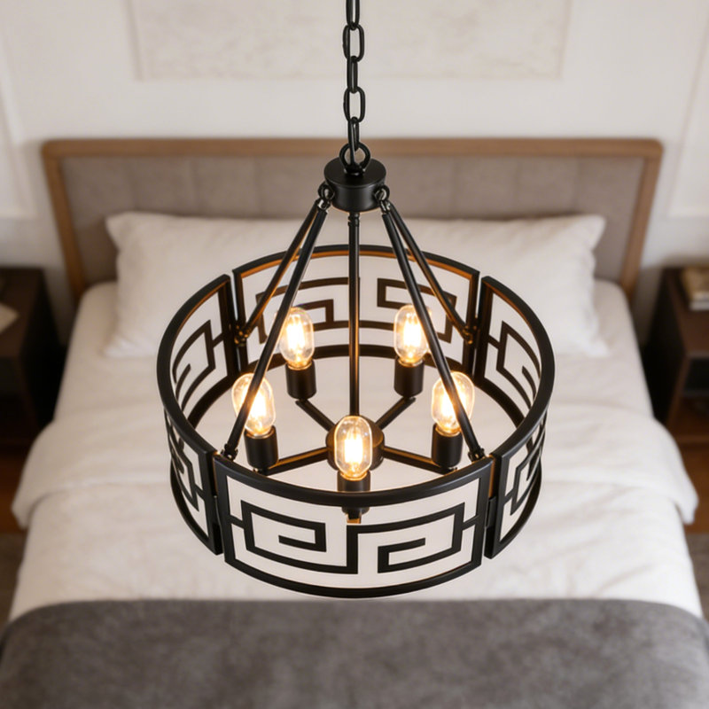 Liahona 5 - Light 19.69" Industrial Geometric Drum Chandelie, Black