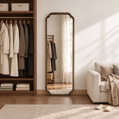 Solid Wood Frame Full‑Length Mirror, Wall‑Mount or Leaning Floor Mirror