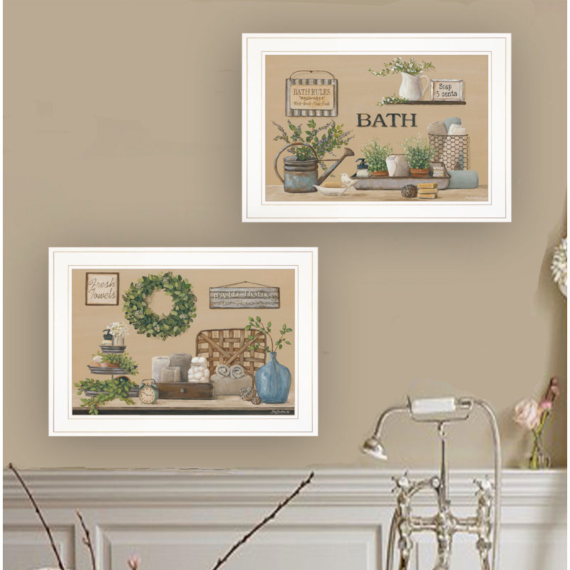Décoration murale encadrée 2 pièces Bath Time, Cadre blanc