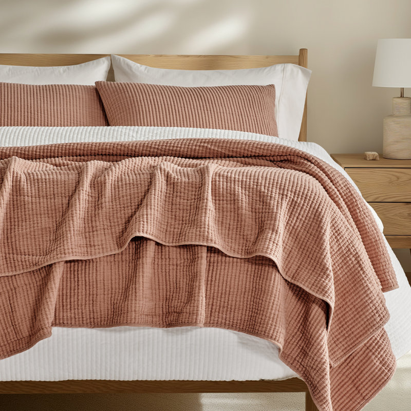 Ensemble de couvre-lit en coton côtelé matelassé, Argile, Courtepointe très grand et 2 très grandes taies 