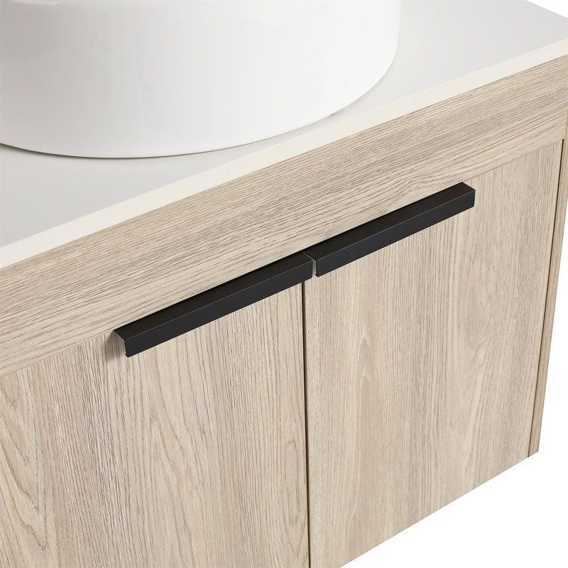 Meuble-lavabo mural simple 23,6 po avec meuble-lavabo en pierre frittée Hamedi