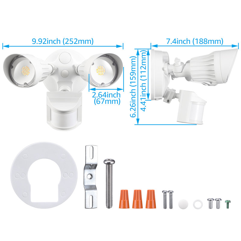 LED Motion Sensor Flood Light Dusk to Dawn Color Temperature Selectable, White