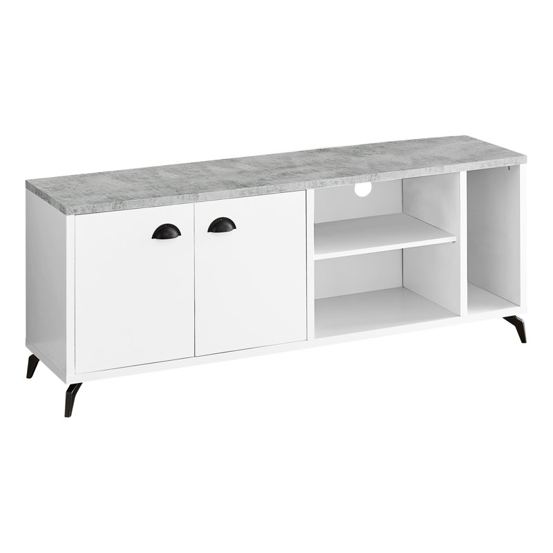 Meuble télé 60 po, stratifié blanc et gris, console de rangement robuste pour chambre 60 po avec rangement, meuble média élégant