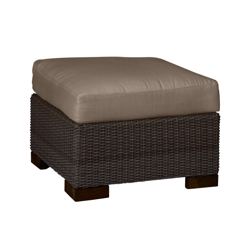 Club Outdoor Ottoman with Cushion, Oyster, No Welt, Linen Snow