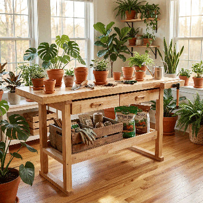 Table de travail 60 po en bois d'hévéa robuste avec 2 tiroirs, tablette de rangement et poignée réglable pour atelier