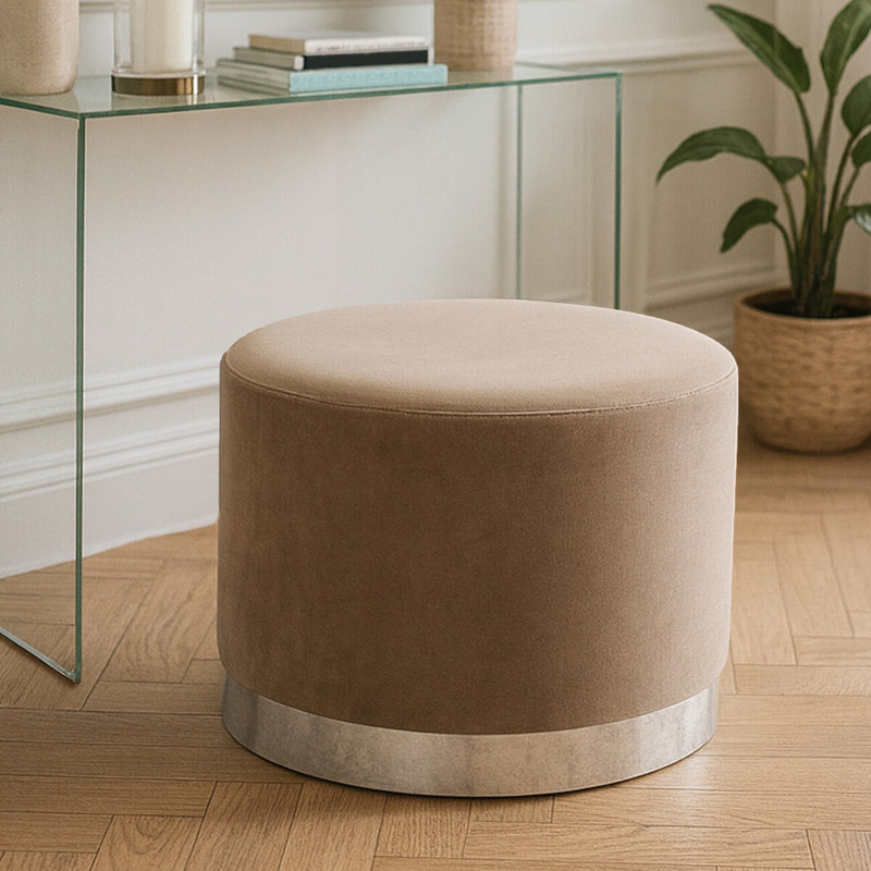 Aidan-Joseph Accent Stool, Mink, Silver