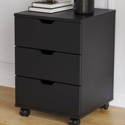 3 - Drawer Rolling Wood File Cabinet For Home Office, Under Desk, Fully Assembled, , Black, Easy To Clean, 16" L X W Mobile Cabinet, Vertical Design, Wood, Desk Waterproof, 38 Lbs