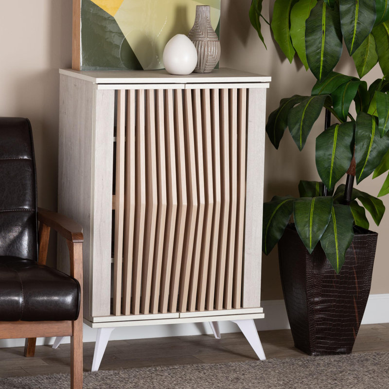 Simona Light Gray and Brown Wood Mid-Century Accent Cabinet