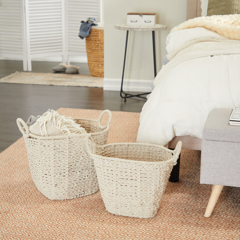 Cotton Fabric Handmade Decorative and Functional Storage Basket with Handles