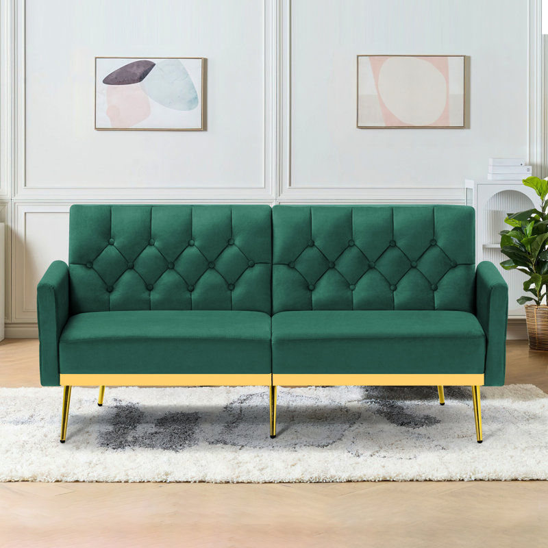 Zineta 67'' Velvet Sleeper Sofa, Green