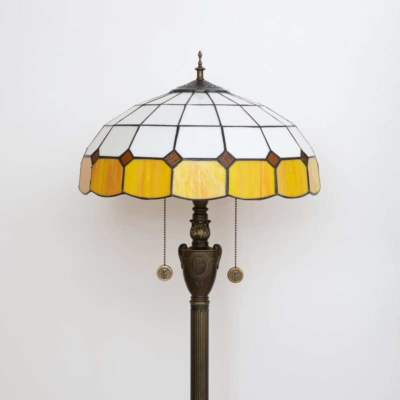 64"H Tiffany Style Floor Lamp with Stained Glass Shade and Resin Base, Grape Flower