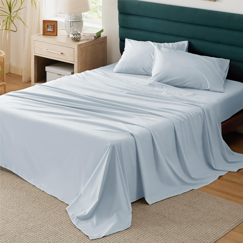 Bedsure 100% Cotton Bed Sheets with Deep Pocket Up to 16", Twin Sheet Set with 1 Pillowcases, Sky Blue