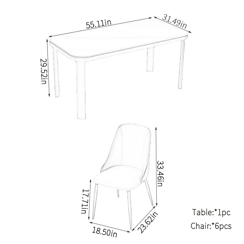 Ensembles de table de salle à manger modernes, H 29,52 po x L 55,11 po x l 31,49 po