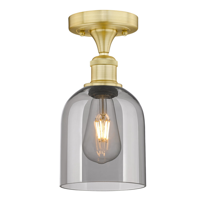 Edison - Allysson - Plafonnier semi-encastré 6 po 1 lumière - Abat-jour granuleux, Gris fumée clair, Or satiné