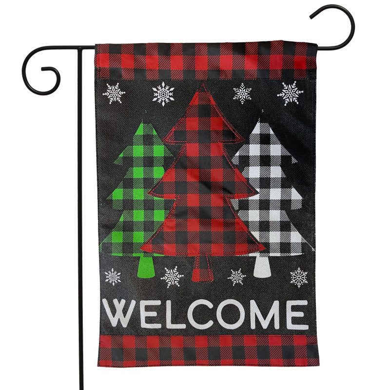 Drapeau de jardin d'hiver à carreaux en toile de jute, Noël rouge/vert/noir