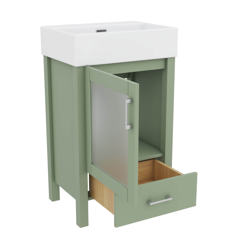 Meuble-lavabo de 20 po avec lavabo en céramique et beaucoup de rangement, Vert