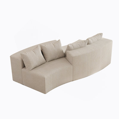 Corduroy Curved Sectional Sofa With Four Pillows,Curved Symmetrical Modular Semi Circular Sofa Sectional For Bedroom, Living Room, Office For Leisure Or Nap, Reading Room, And Lobby(Two Modules)